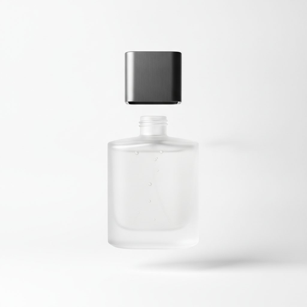 Frosted glass fragrance bottle with heavy magnetic graphite cap — best cologne for men over 40 2026